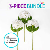 Artificial Hydrangea Silk Flowers For Wedding Bouquet, Flower Arrangements - 3 Stems Per Bundle (White)